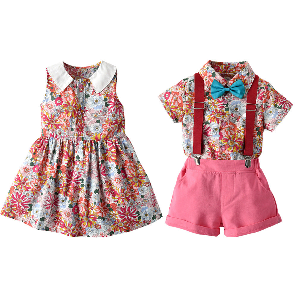 Wholesale of Boys' Cotton Printed Shirts and Pants Sets